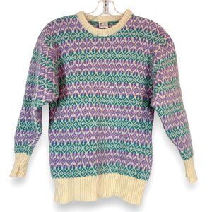 Vintage Alafoss Icewool Icelandic Sweater Fair Isle Knit Nordic 100% Wool XS